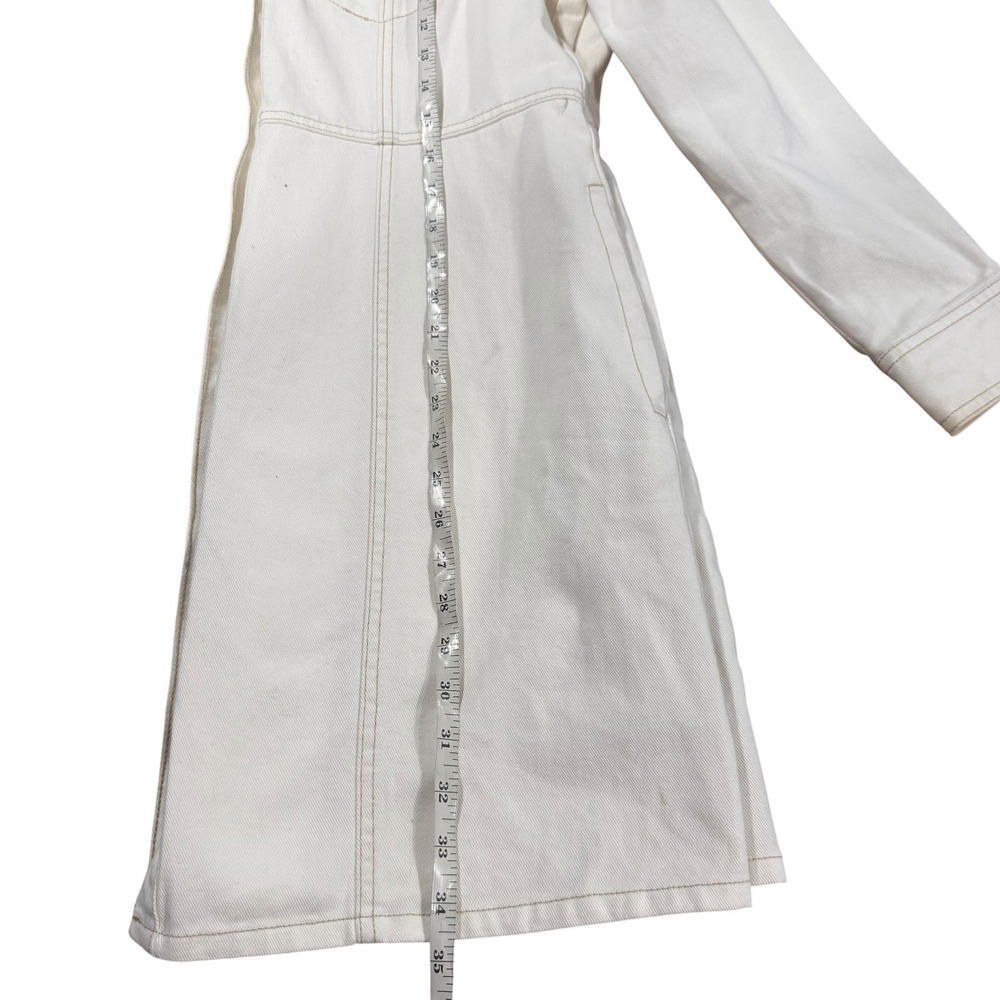 Frye Costal Cowgirl Denim White Button Front Utility Mini Dress Large Western - Picture 9 of 10